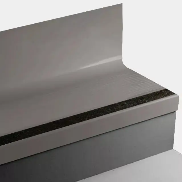 Tarkett - Angle Fit Rubber Stair Tread with Integrated Riser - VIBMNTR TA8 SQ Bamboo #TA8 Welsh Castle with Black Grit Tape Insert 36"