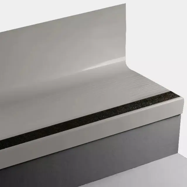 Angle Fit Rubber Stair Tread with Integrated Riser - VIBMNTR 24 SQ Bamboo #24 Grey Haze with Black Grit Tape Insert 72"