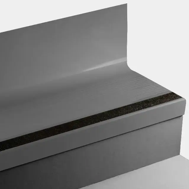 Tarkett - Angle Fit Rubber Stair Tread with Integrated Riser - VIBMNTR TG6 SQ Bamboo #TG6 Mink with Black Grit Tape Insert 72"