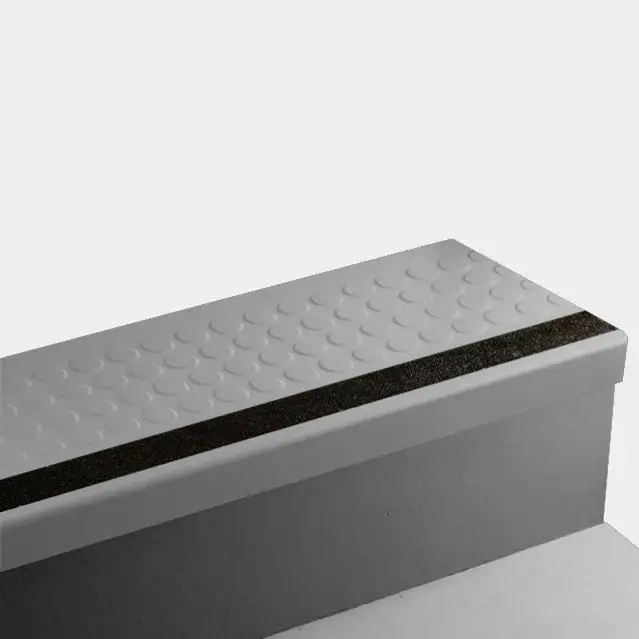 Angle Fit Rubber Stair Tread - VIRNRD TG2 SQ Raised Round #TG2 Shark Fin with Black Grit Tape Insert 48"