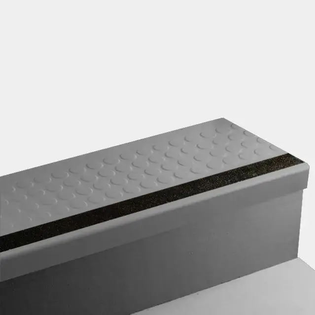 Angle Fit Rubber Stair Tread - VIRNRD TG6 SQ Raised Round #TG6 Mink with Black Grit Tape Insert 96"