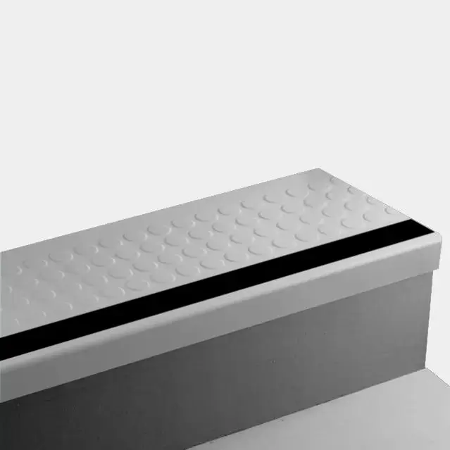 Angle Fit Rubber Stair Tread - VIRNRDS 21 SQ Raised Round #21 Platinum with 40 Black Rubber Insert 96"