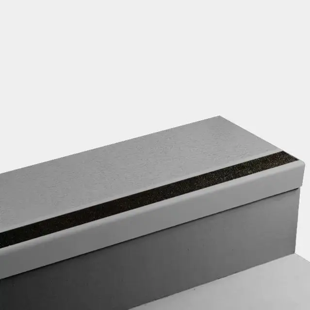Angle Fit Rubber Stair Tread - VIFRPANT 28 SQ Rice Paper #28 Medium Grey with Black Grit Tape Insert 48"