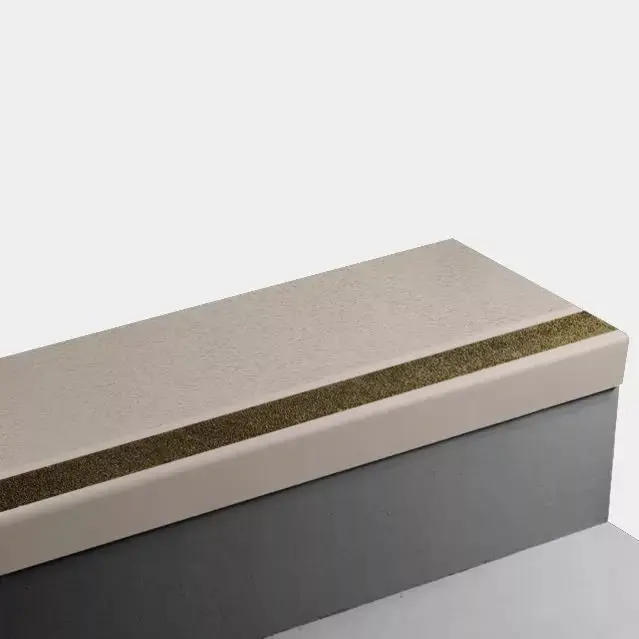 Angle Fit Rubber Stair Tread - VIFRPANT 49 SQ Rice Paper #49 Beige with Brown Grit Tape Insert 60"