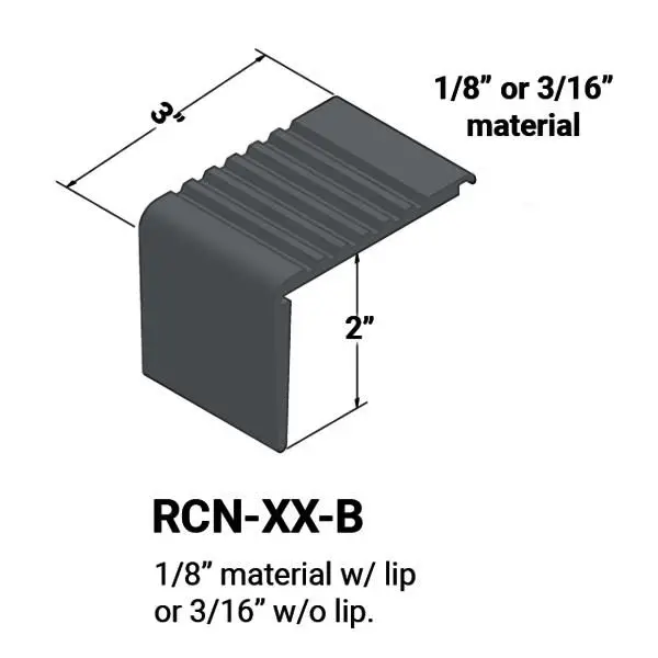 Tarkett - Vinyl Stair Nosings - RCN TA6 B for materials of 1/8" with lip or 3⁄16" without lip on Step #TA6 Bedrock 12'