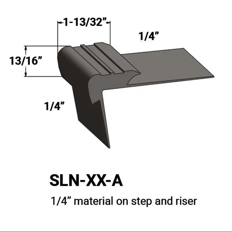 Tarkett - Slim Line Vinyl Stair Nosings - SLN 167 A for 1/4" to 1/4" Materials on Step and Riser #167 Fudge 12'