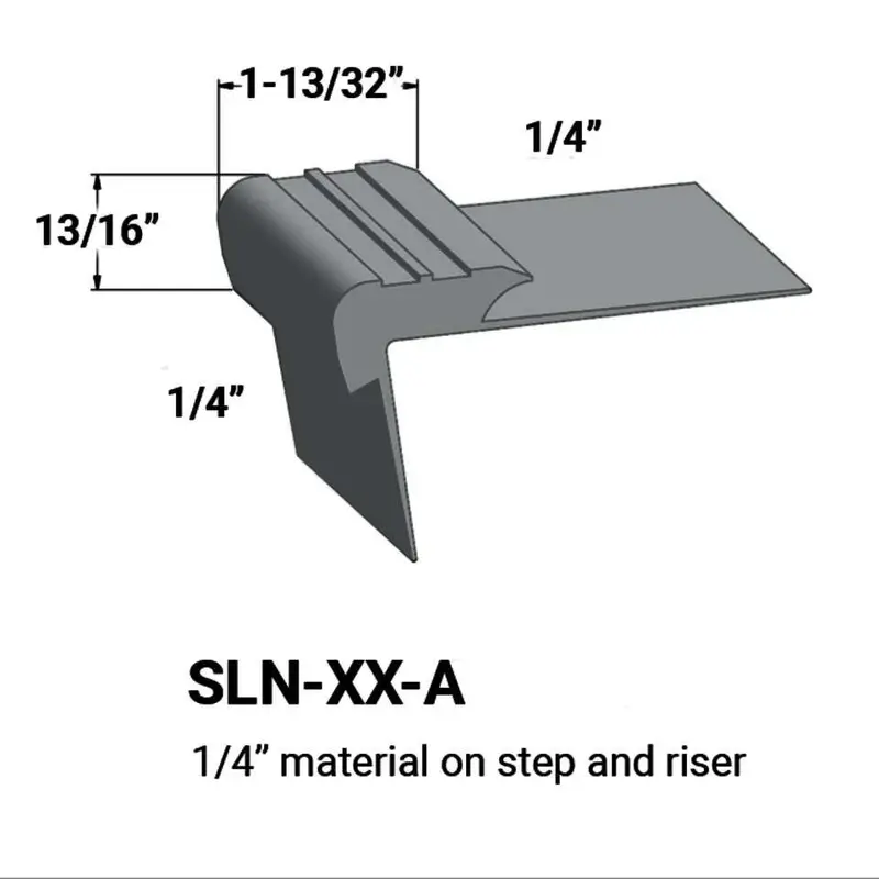 Tarkett - Slim Line Vinyl Stair Nosings - SLN 28 A for 1/4" to 1/4" Materials on Step and Riser #28 Medium Grey 12'
