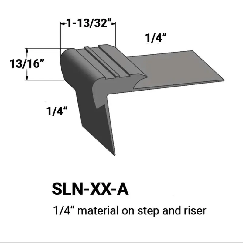 Tarkett - Slim Line Vinyl Stair Nosings - SLN 48 A for 1/4" to 1/4" Materials on Step and Riser #48 Grey 12'