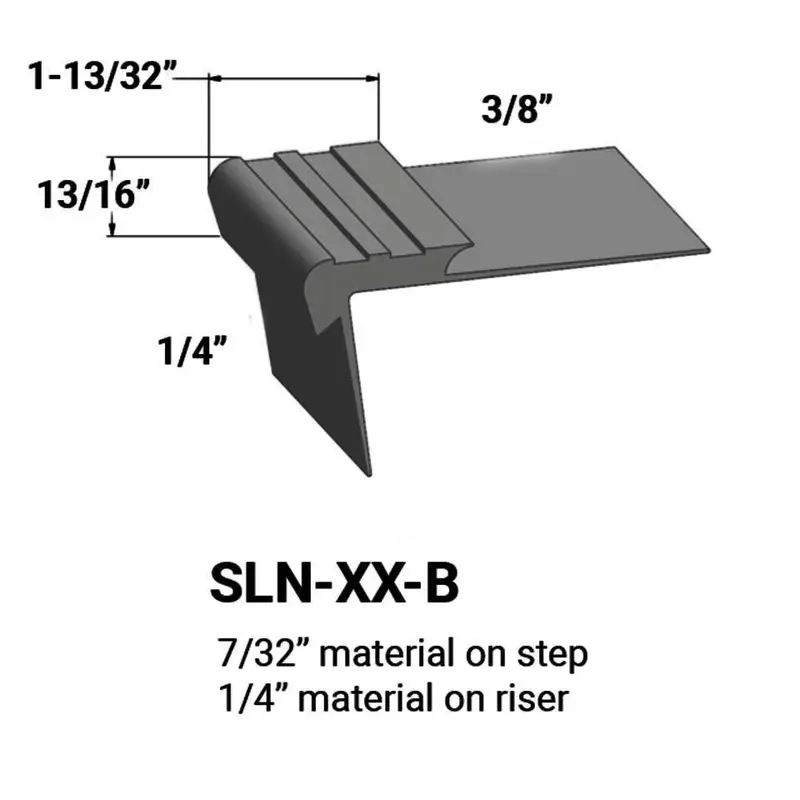 Tarkett - Slim Line Vinyl Stair Nosings - SLN 20 B for 7/32" Material on Step to 1/4" Material on Riser #20 Charcoal 12'