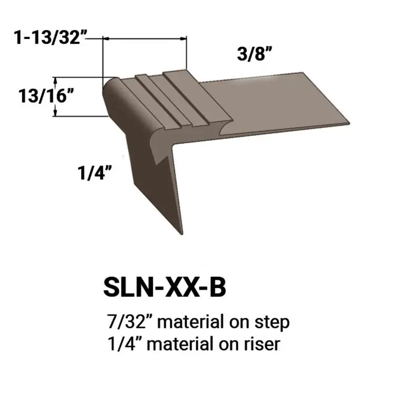Tarkett - Slim Line Vinyl Stair Nosings - SLN 45 B for 7/32" Material on Step to 1/4" Material on Riser #45 Sandalwood 12'