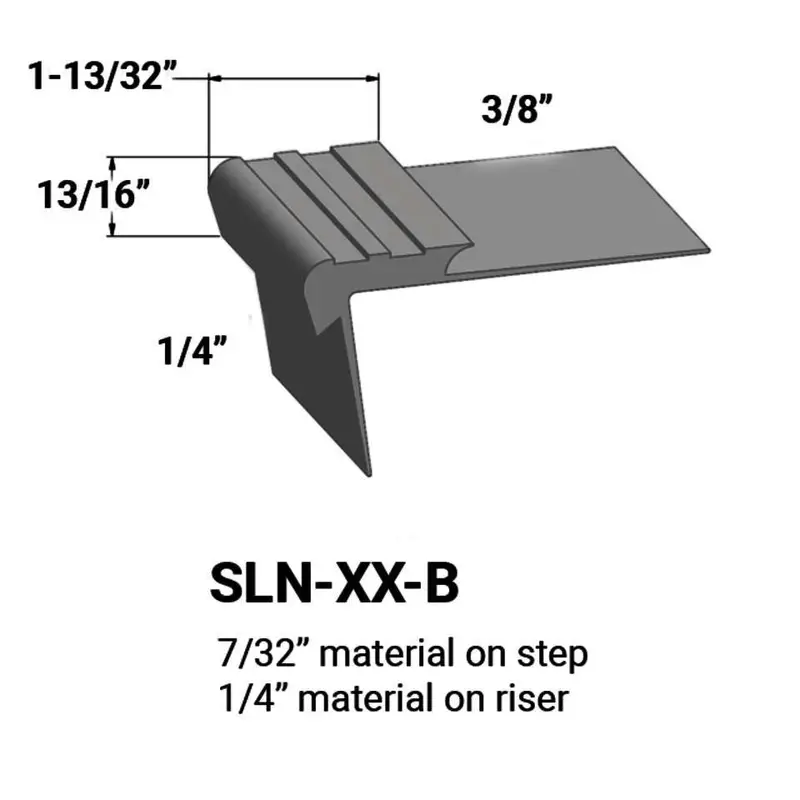 Tarkett - Slim Line Vinyl Stair Nosings - SLN 48 B for 7/32" Material on Step to 1/4" Material on Riser #48 Grey 12'