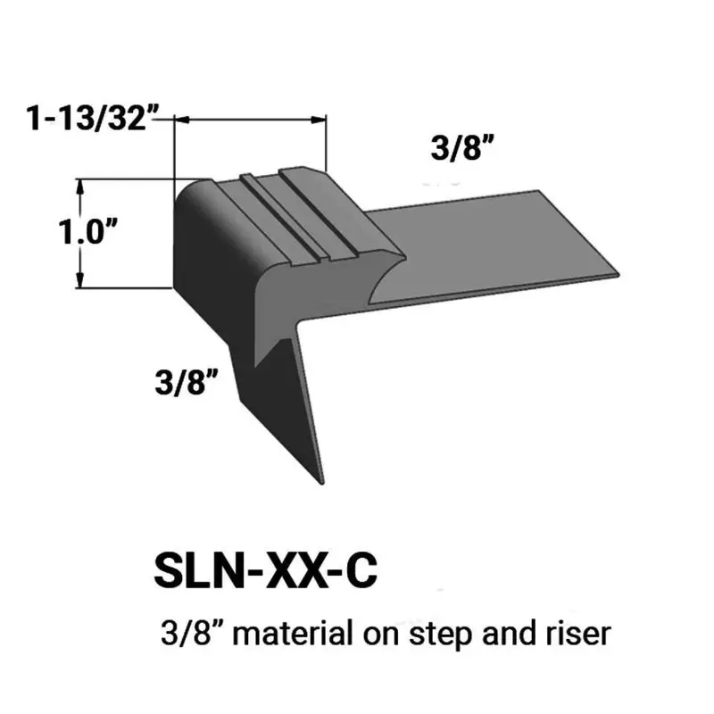 Tarkett - Slim Line Vinyl Stair Nosings - SLN 20 C for 3/8" to 3/8" Materials on Step and Riser #20 Charcoal 12'