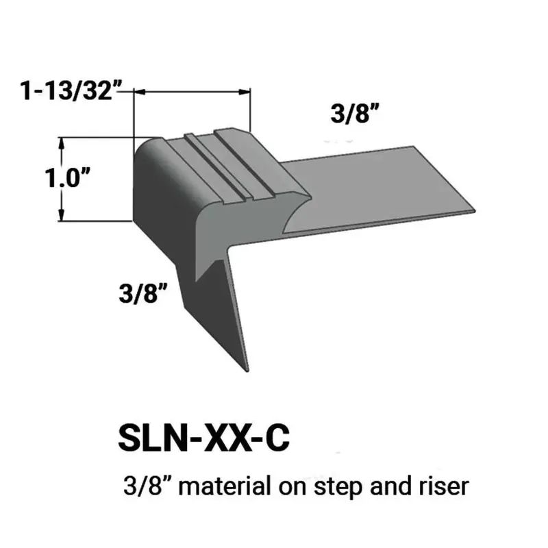 Tarkett - Slim Line Vinyl Stair Nosings - SLN 38 C for 3/8" to 3/8" Materials on Step and Riser #38 Pewter 12'