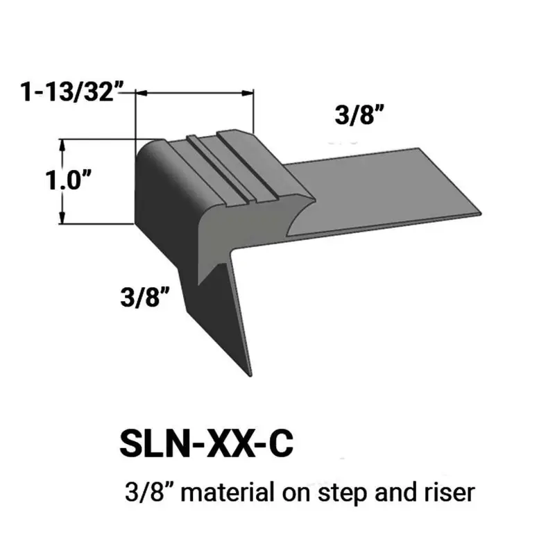 Tarkett - Slim Line Vinyl Stair Nosings - SLN 48 C for 3/8" to 3/8" Materials on Step and Riser #48 Grey 12'