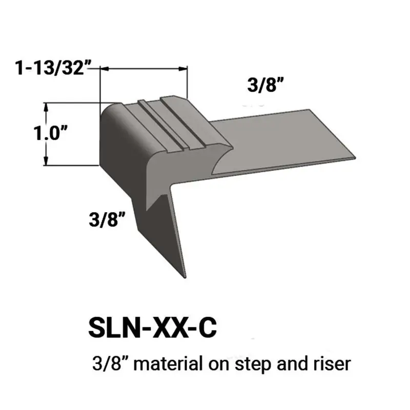 Tarkett - Slim Line Vinyl Stair Nosings - SLN 55 C for 3/8" to 3/8" Materials on Step and Riser #55 Silver Grey 12'