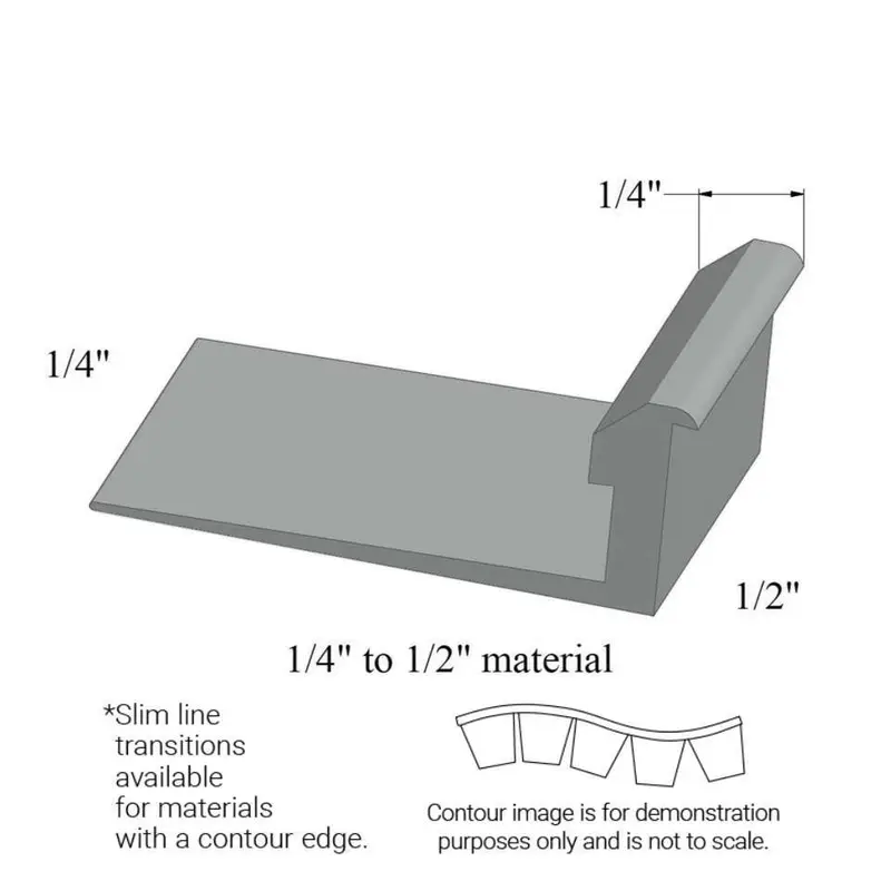 Tarkett - Slim Line Transitions - SLTC 38 G for 1/4" Material to 1/2" Material with Contour #38 Pewter 12'