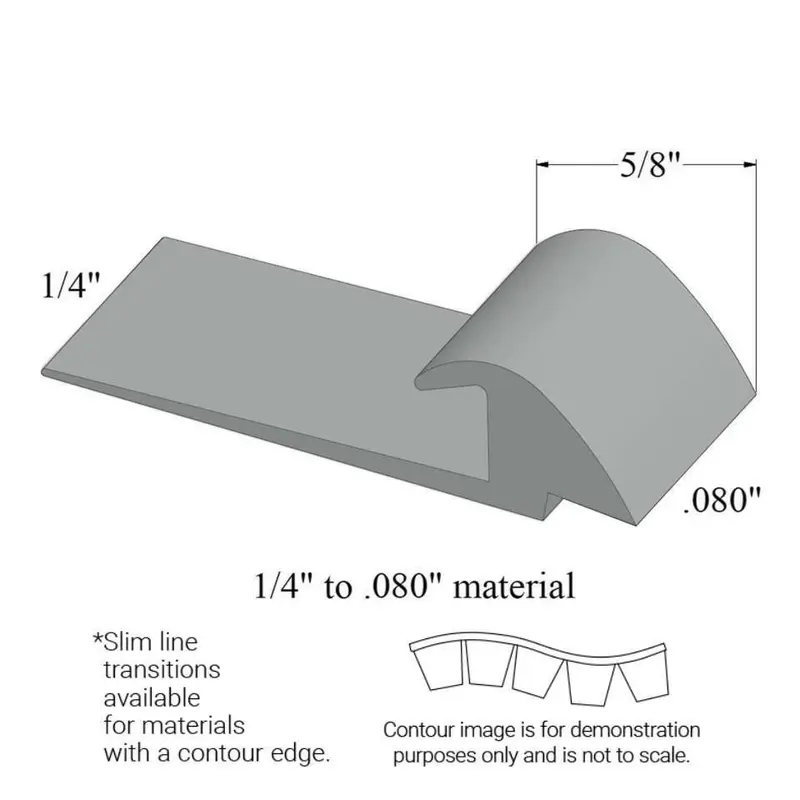 Tarkett - Slim Line Transitions - SLTC 38 H for 1/4" Material to 0.080" Material with Contour #38 Pewter 12'