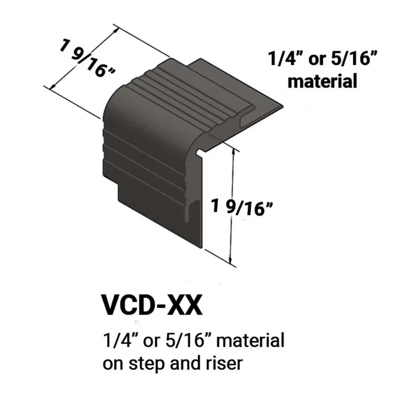 Tarkett - Vinyl Stair Nosings - VCD 44 with Double Undercut for 1/4" or 5/16" Material on Step and Riser - #44 Dark Brown 12'