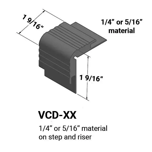 Tarkett - Vinyl Stair Nosings - VCD TA4 with Double Undercut for 1/4" or 5/16" Material on Step and Riser - #TA4 Gateway 12'
