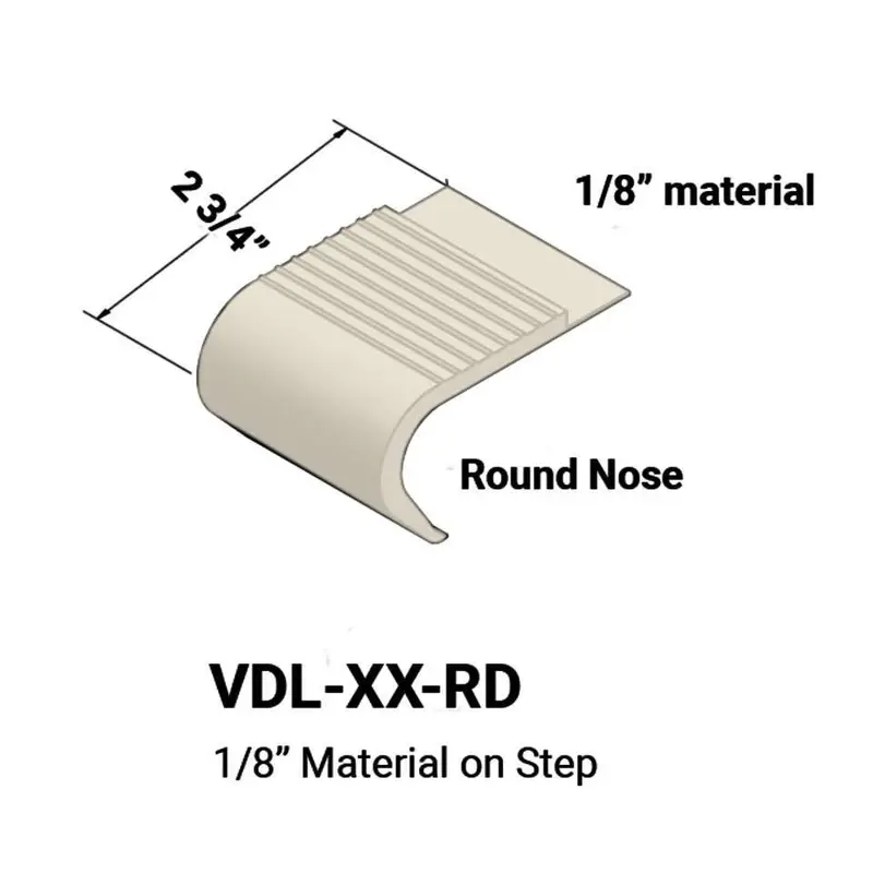 Tarkett - Vinyl Stair Nosings - VDL 01 RD for 1/8" Material on Step with Round Nose - #01 Snow White 12'