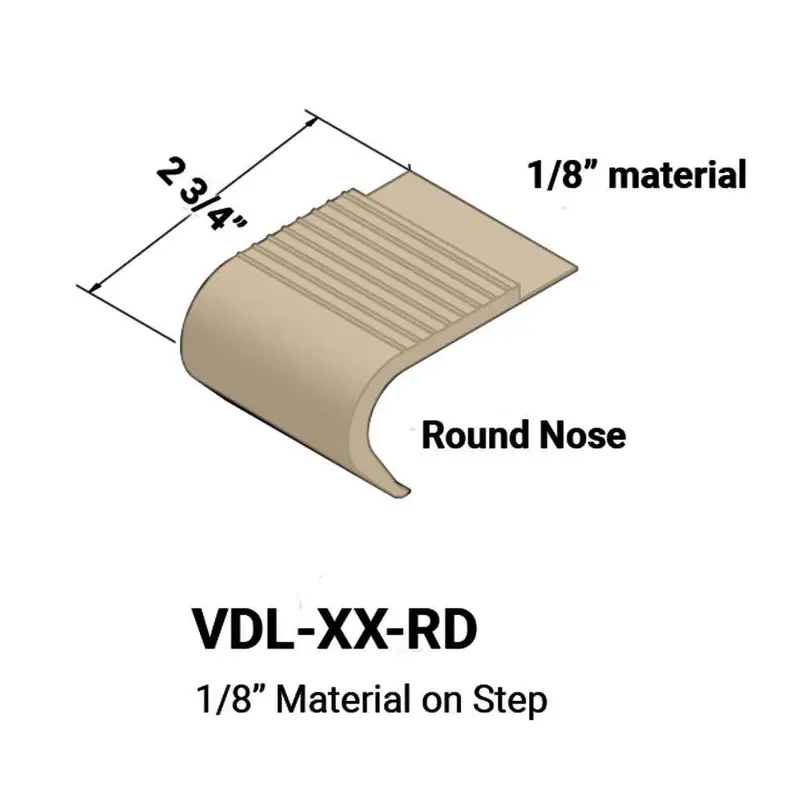 Tarkett - Vinyl Stair Nosings - VDL 129 RD for 1/8" Material on Step with Round Nose - #129 Silk 12'