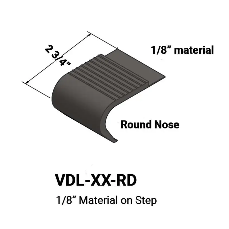 Tarkett - Vinyl Stair Nosings - VDL 44 RD for 1/8" Material on Step with Round Nose - #44 Dark Brown 12'