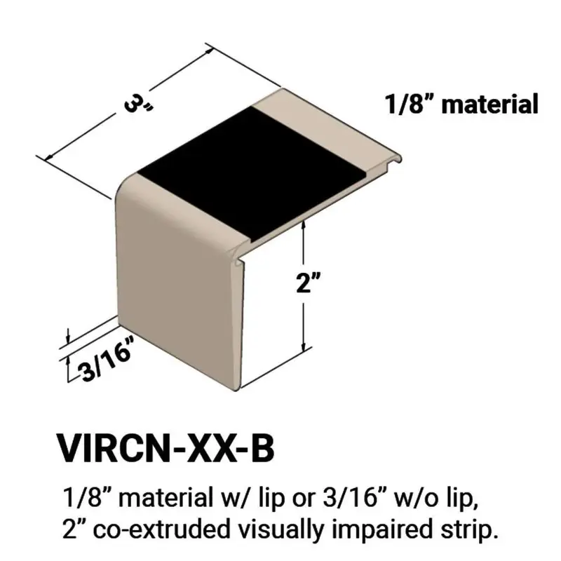 Tarkett - Vinyl Stair Nosings - VIRCN 11 B for Material of 1/8" with lip or 3⁄16" without lip on Step #11 Canvas with 47 Brown Rubber Insert 12'