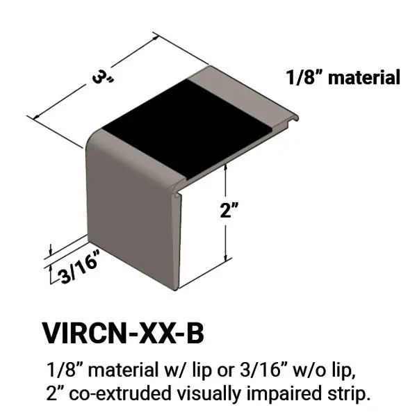 Tarkett - Vinyl Stair Nosings - VIRCN TA8 B for Material of 1/8" with lip or 3⁄16" without lip on Step #TA8 Welsh Castle with 40 Black Rubber Insert 12'