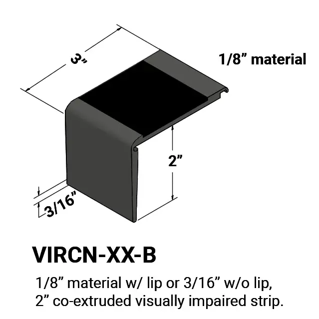 Tarkett - Vinyl Stair Nosings - VIRCN TA4 B for Material of 1/8" with lip or 3⁄16" without lip on Step #TA4 Gateway with TG7 Canary Rubber Insert 12'