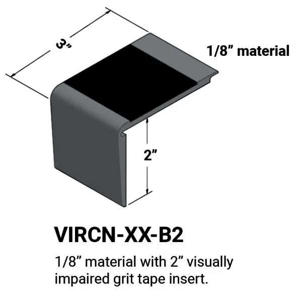 Tarkett - Vinyl Stair Nosings - VIRCN TA6 B2 for Material of 1/8" with lip or 3⁄16" without lip on Step #TA6 Bedrock with Yellow Grit Tape Insert 12'