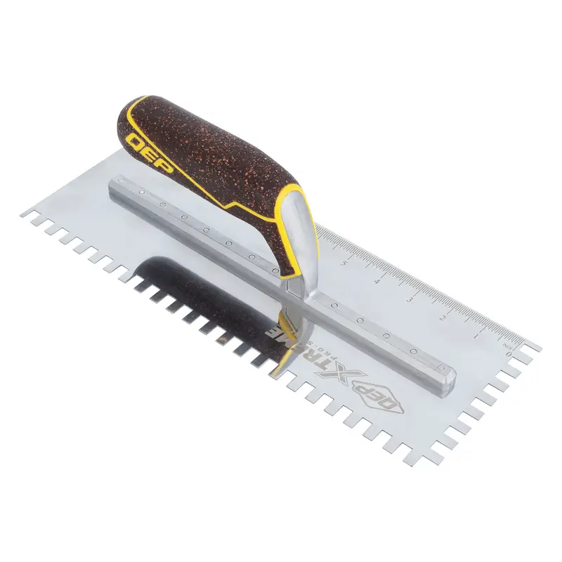 QEP - Square Notched Trowel Xtreme 4-1/2" x 12" Stainless Steel 1/4" x 3/8" x 1/4" with Cork Handle