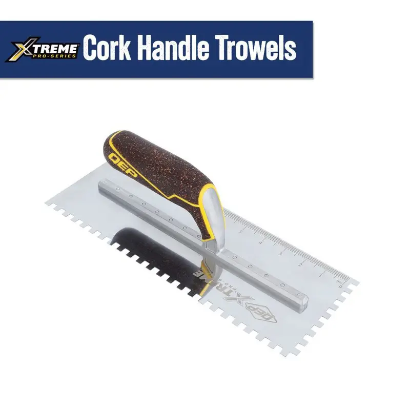 QEP - Square Notch Trowel Xtreme 4-1/2" x 12" Stainless Steel 1/2" x 1/2" x 1/2" with Cork Handle