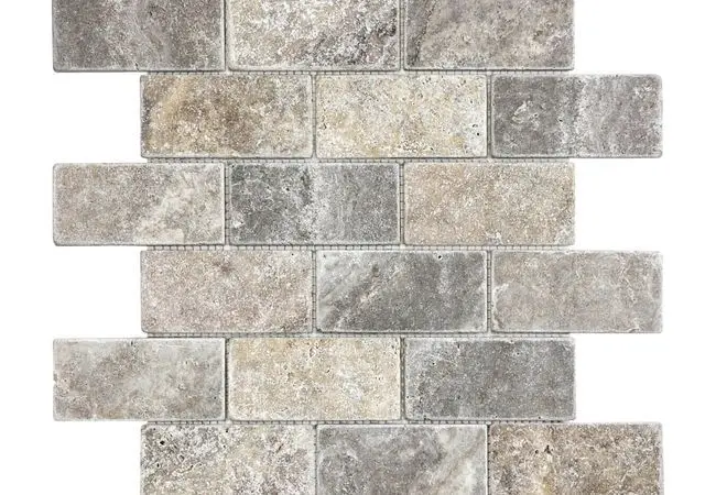 Anatolia Mosaic Silver Ash Veincut Brick Tumbled 12" x 12"