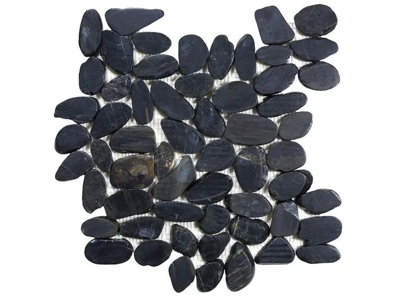Anatolia - Natural Stone Mosaic Zen Tahitian Black Sand Flat Pebble Polished 12" x 12"