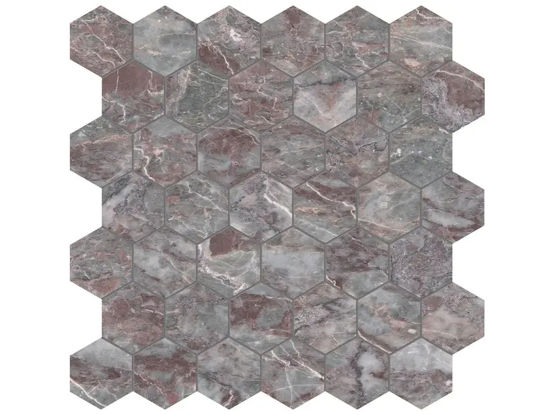 Anatolia Mosaic Sereno Burgundy Hexagon Honed 12" x 12"
