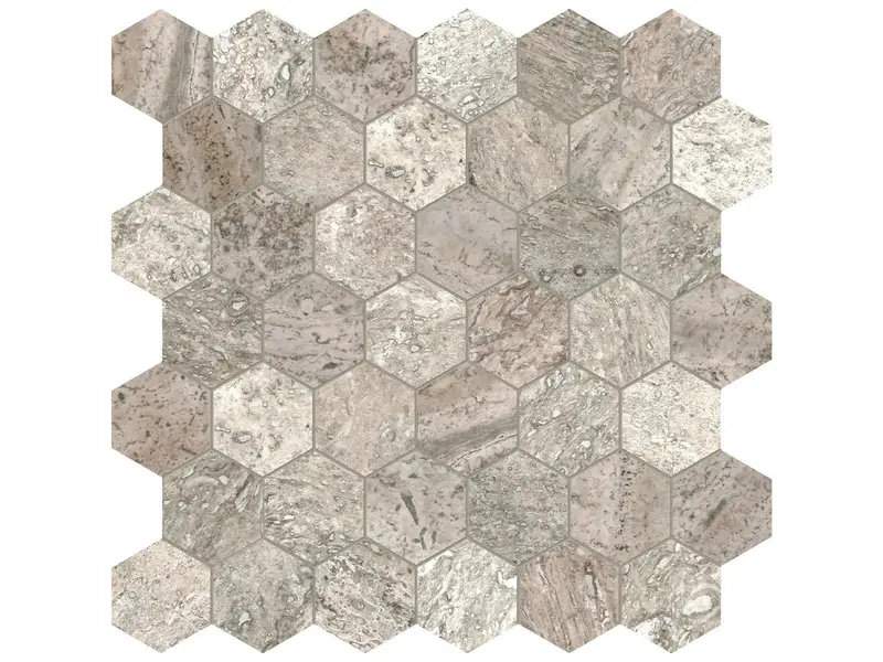 Anatolia Mosaic Silver Ash Veincut Hexagon Filled & Honed 12" x 12"