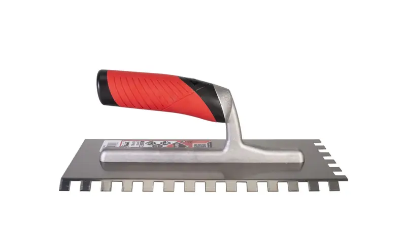 Rubi Square Notched 45° Trowel 11" Steel with Open Rubiflex Handle 3/8" x 3/8"
