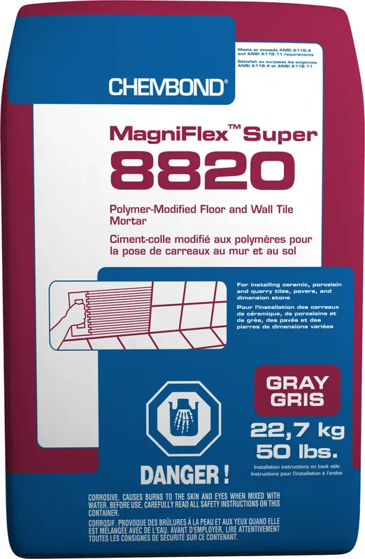 Chembond - Magniflex Super 8820 Floor & Wall Tile Mortar, Gray - 50 lb