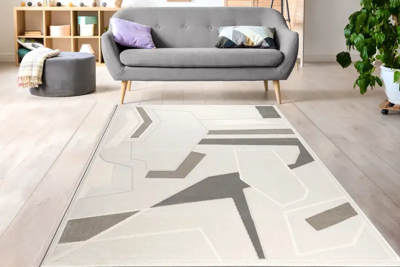 Beige Brown Geometric Abstract Minimalist Modern Contemporary Area Rug For Living Room, Bedroom – 2'7" x 4'11"