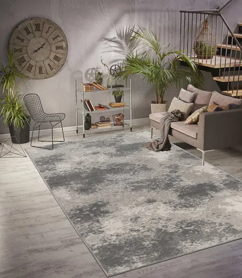 Grey Ivory Abstract Rustic Minimalist Modern Area Rug For Living Room, Bedroom – 5'3" X 7'3"
