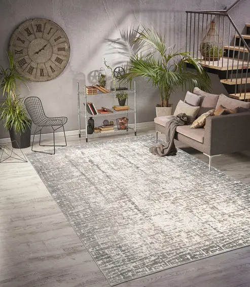 Beige Grey Abstract Rustic Minimalist Modern Area Rug For Living Room, Bedroom – 5'3" X 7'3"