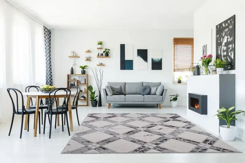 Barrington Ivory Grey Checks Pattern Area Rug – 7'10" x 10'5"