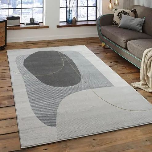 Gold Grey Geometric Modern Living Room Bedroom Area Rug – 1'10" X 2'11"