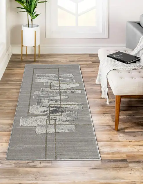 Gold Grey Abstract Modern Living Room Bedroom Area Rug – 1'10" X 2'11"