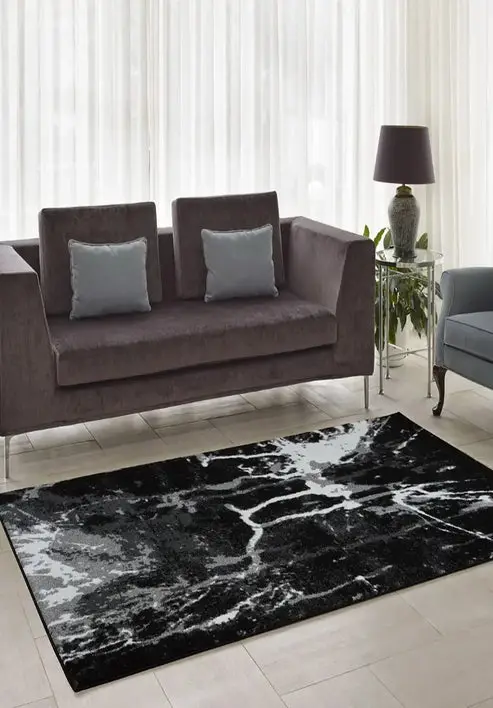 Anise Black White Abstract Area Rug – 1'10" x 2'11"