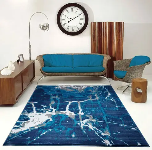 Anise Collection Soft Contemporary Abstract Area Rug Carpet in Blue and Grey – 5'2" x 7'5"