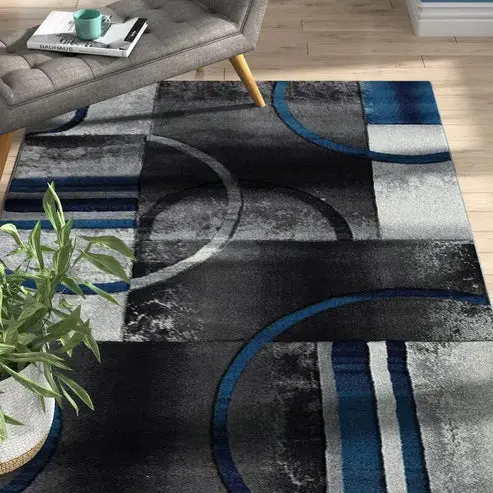 Adonis Grey Blue Geometric Area Rug – 3'9" x 5'5"