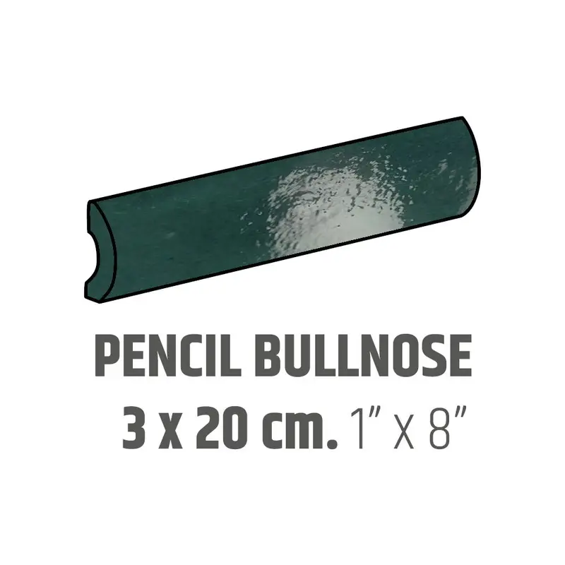Centura Ceramic Wall Molding Pencil Bullnose Artisan Moss Green Glossy 1" x 8"