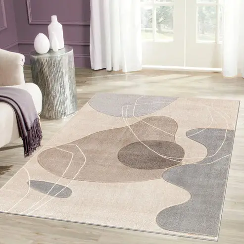 Blue Grey Beige Textured Abstract Living Room Bedroom Area Rug – 5'3" X 7'3"