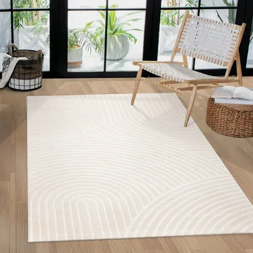 Beige Cream Textured 3D Contemporary Living Room Bedroom Area Rug – 1'10" X 2'11"